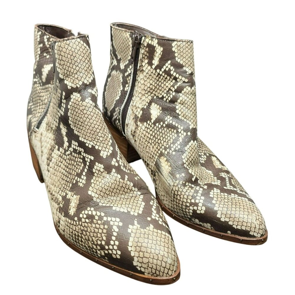 Bleeker & Bond Womens Leather Snake Print Ankle Boots Brown Cream Sz 10M JJ4015